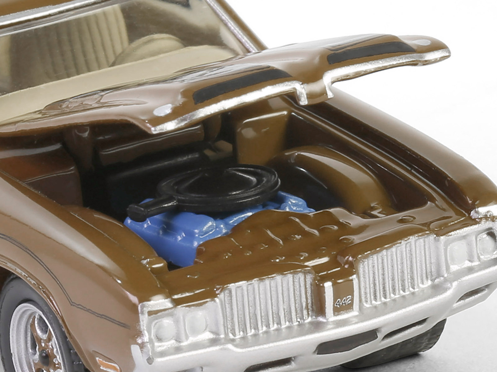 1972 Oldsmobile 442 Brown with Black Stripes "The Complete Escape Machine" "Vintage Ad Cars" Series 11 1/64 Diecast Model Car by Greenlight