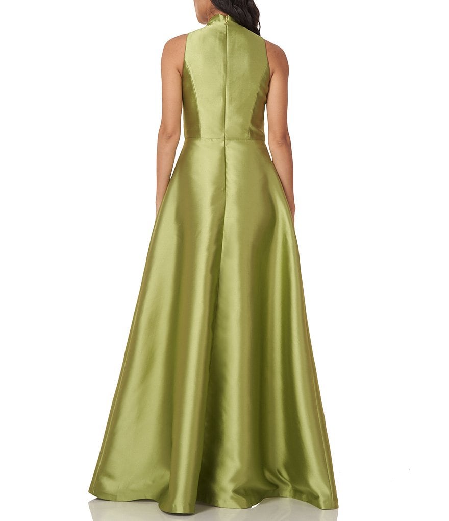 Jkara Chiffon Popover Beaded V-Neck 3/4 Capelet Sleeve Gown