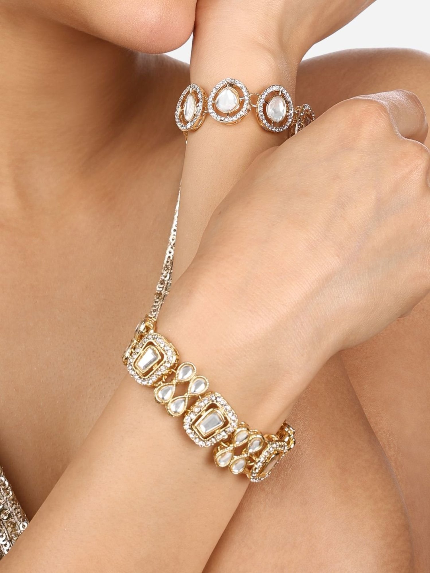 Zaveri Pearls Set of 2 Gold Tone Dazzling Austrian Diamonds & Stones Embellished Bracelets-ZPFK17670