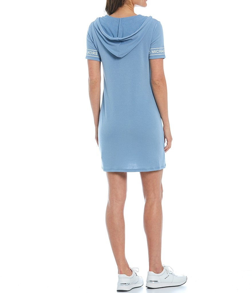 DKNY Luxe Knit Jersey Drape Neck Blouson Midi Dress