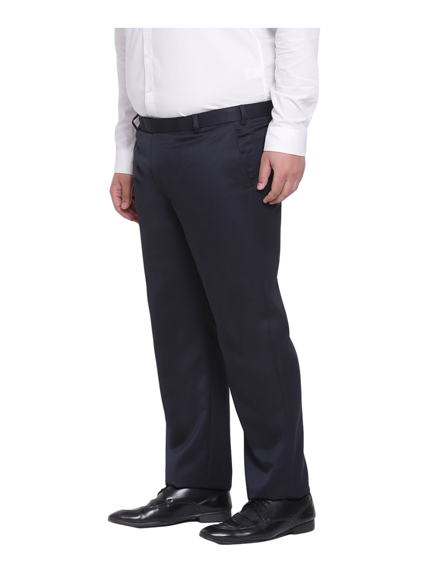 Hangup Navy Regular Fit Flat Front Trousers
