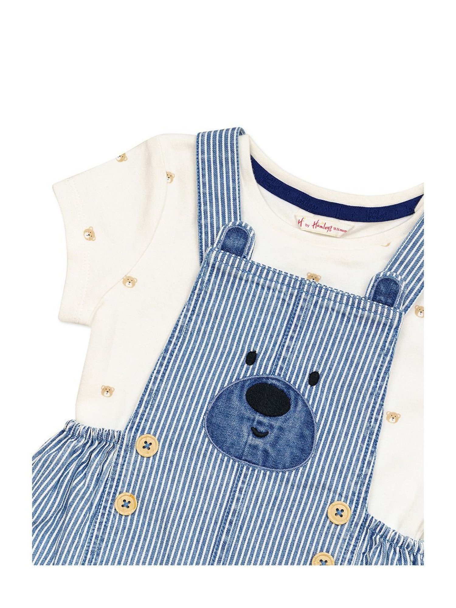 H by Hamleys Kids White & Blue Striped T-Shirt with Dungaree