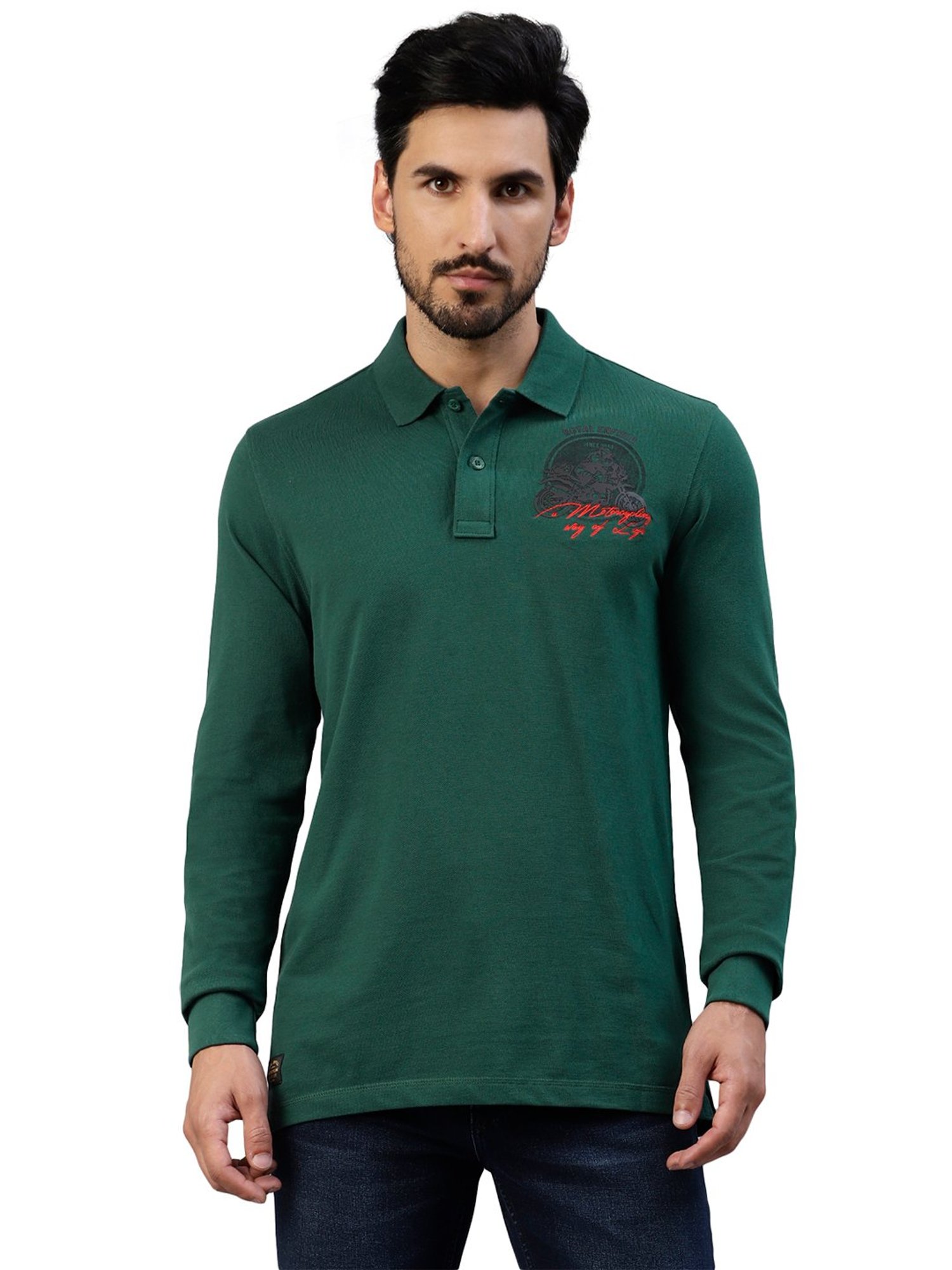 Royal Enfield Moto-venture Dark Green Regular Fit Printed Polo T-Shirt
