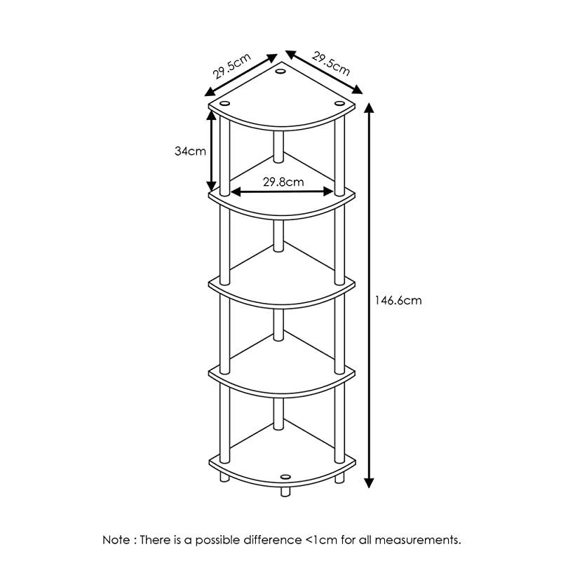 Turn-N-Tube 5 Tier Corner Display Rack Multipurpose Shelving Unit, Walnut/Brown