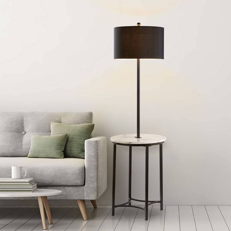 61.5" Amelia Modern Floor Lamp with Table and Built-In USB Matte Black/White Marble - Versanora