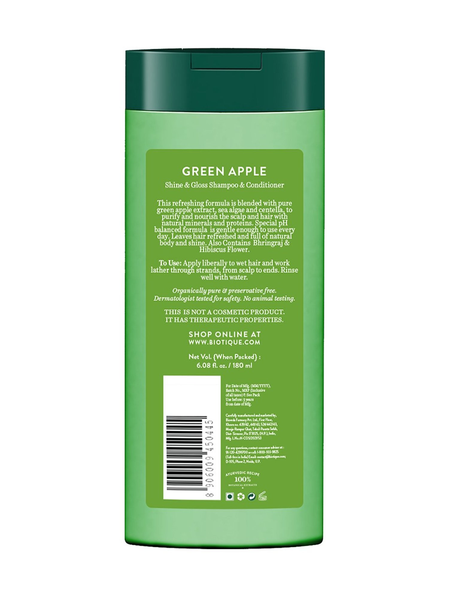 Biotique Green Apple Shine & Gloss Shampoo with Conditioner - 180 ml