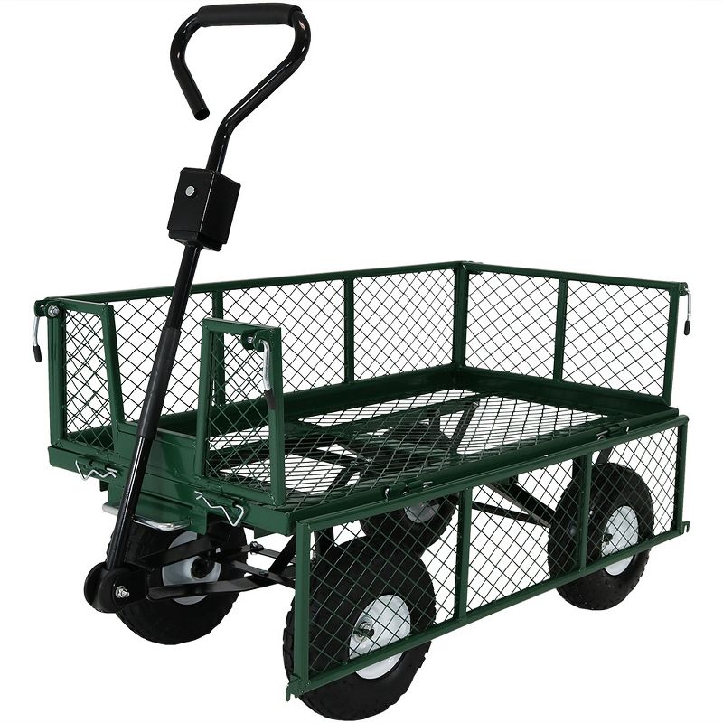 Sunnydaze Outdoor Lawn and Garden Heavy-Duty Durable Steel Mesh Utility Dump Wagon Cart with Removable Sides - Green