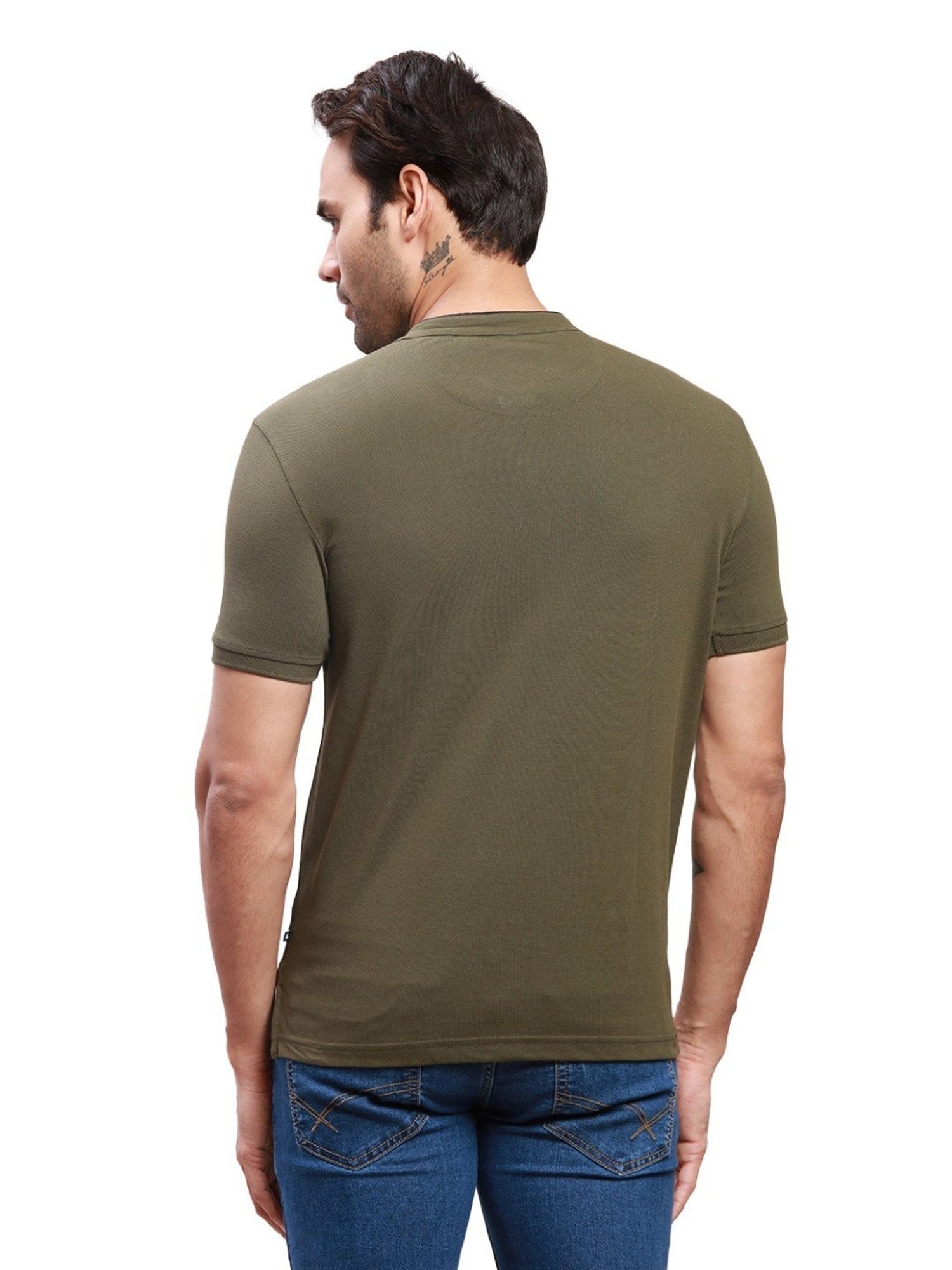 Parx Olive Regular Fit Henley T-Shirt