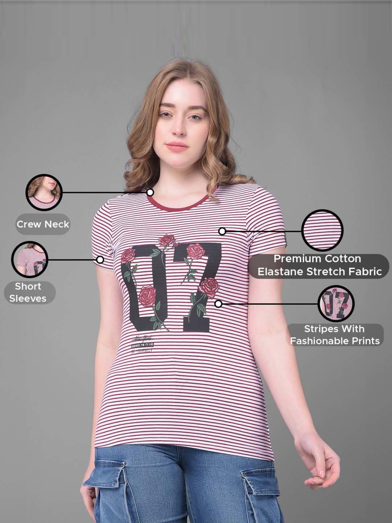 Dollar Pink Cotton Striped Sports T-Shirt