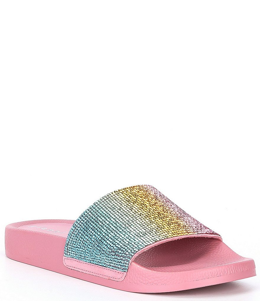 Gianni Bini Fyffer Rainbow Rhinestone Embellished Pool Slides