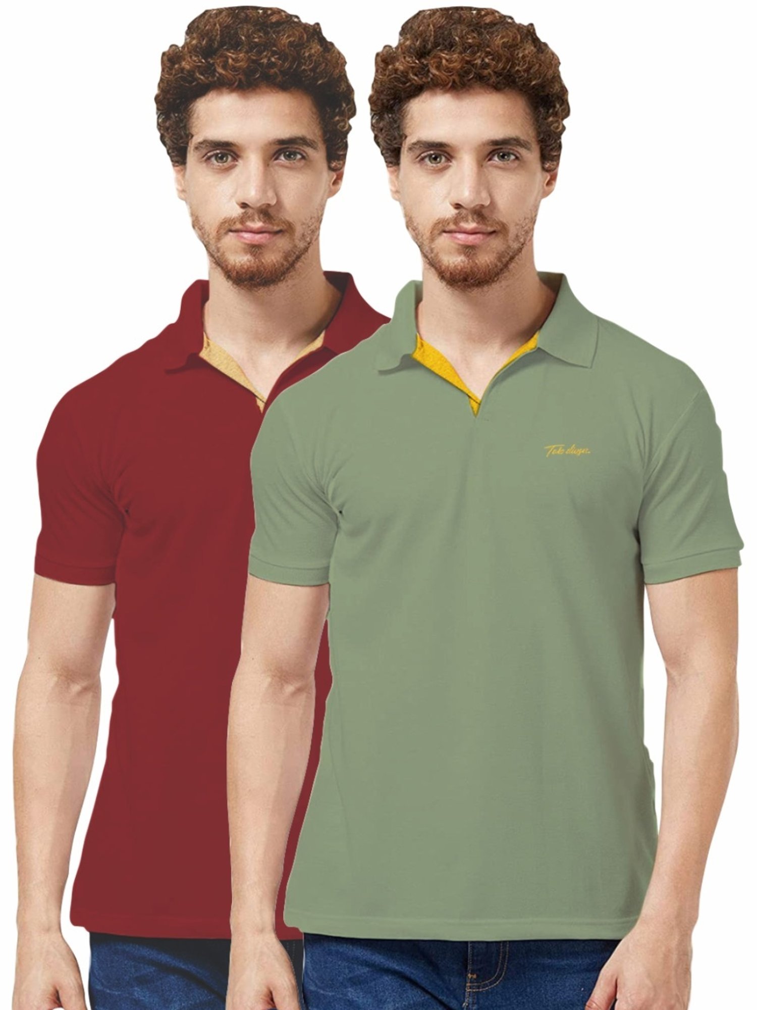 Tab91 Maroon & Sage Regular Fit Printed Polo T-Shirts