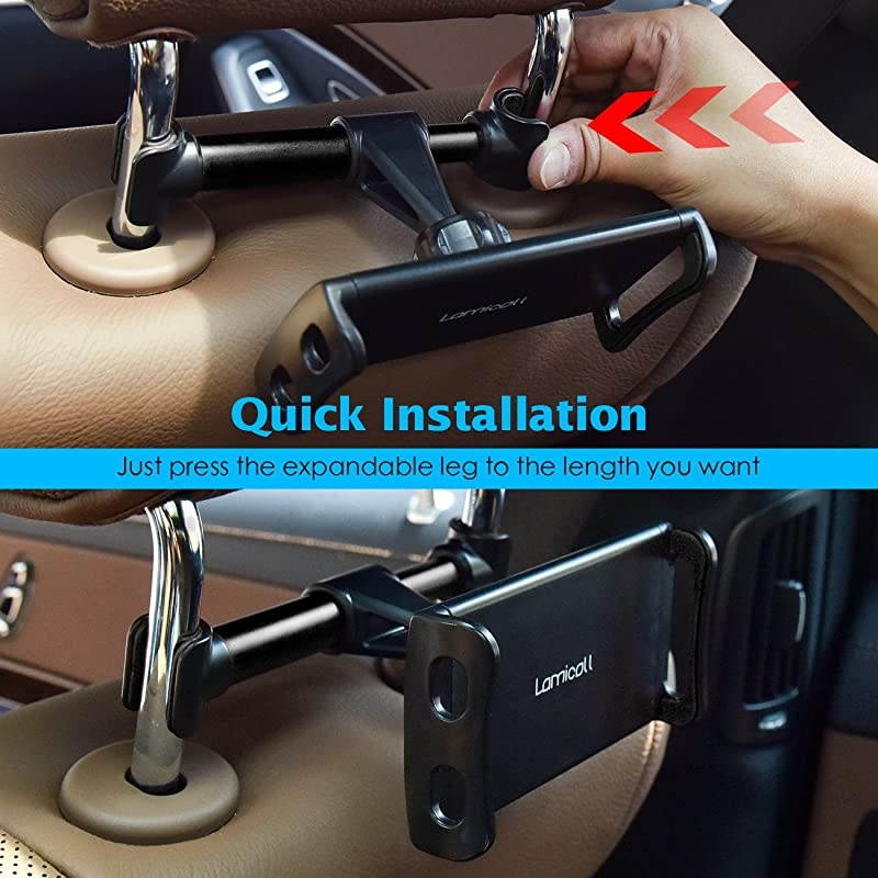 Car Headrest Mount  Tablet Headrest Holder Stand Cradle Compatible with Devices Such as iPad Pro Air Mini Galaxy Tabs Other 47 105 Cellphones and Tablets Black