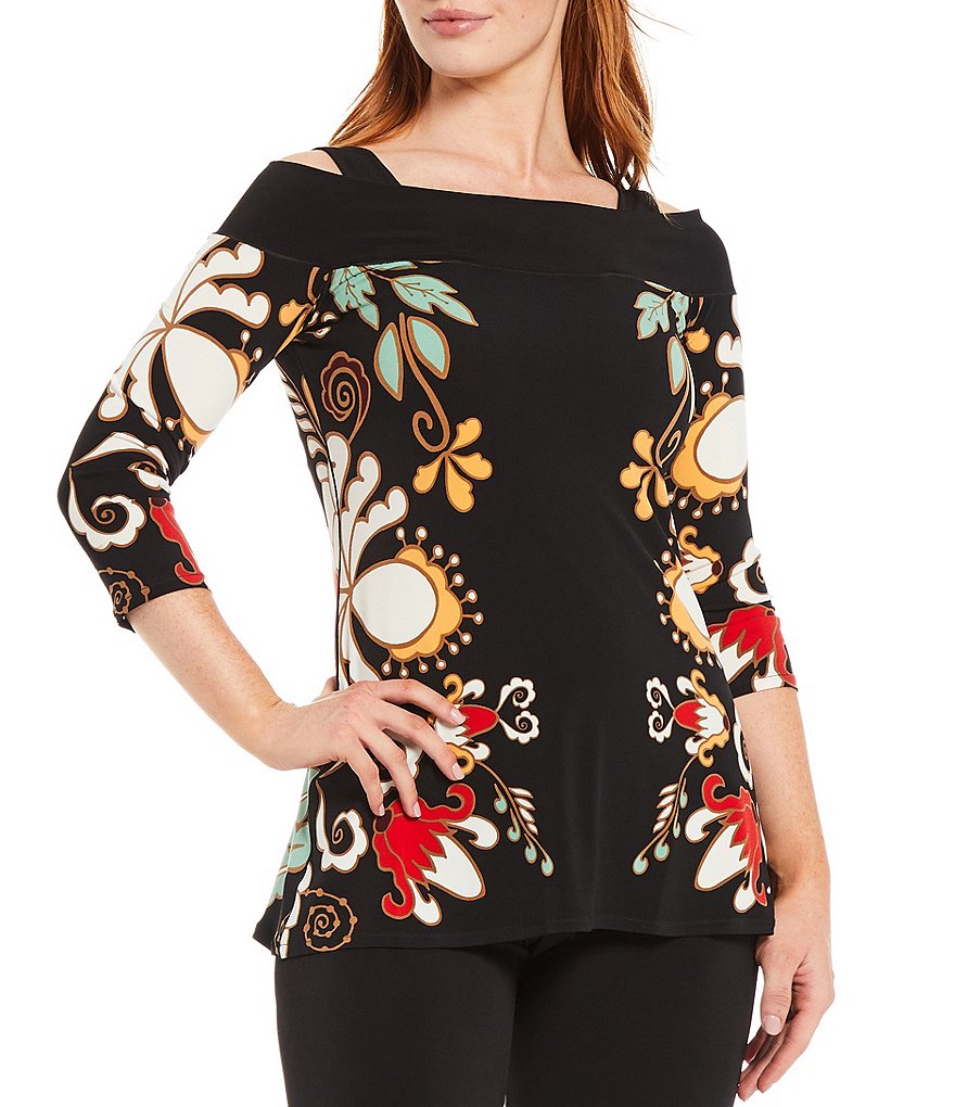 Eva Varro Floral Print 3/4 Sleeve Off-the-Shoulder Tunic