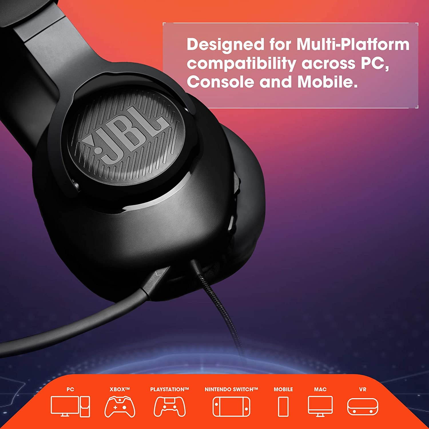 JBL Quantum 100 - Wired Over-Ear Gaming Headphones - Black