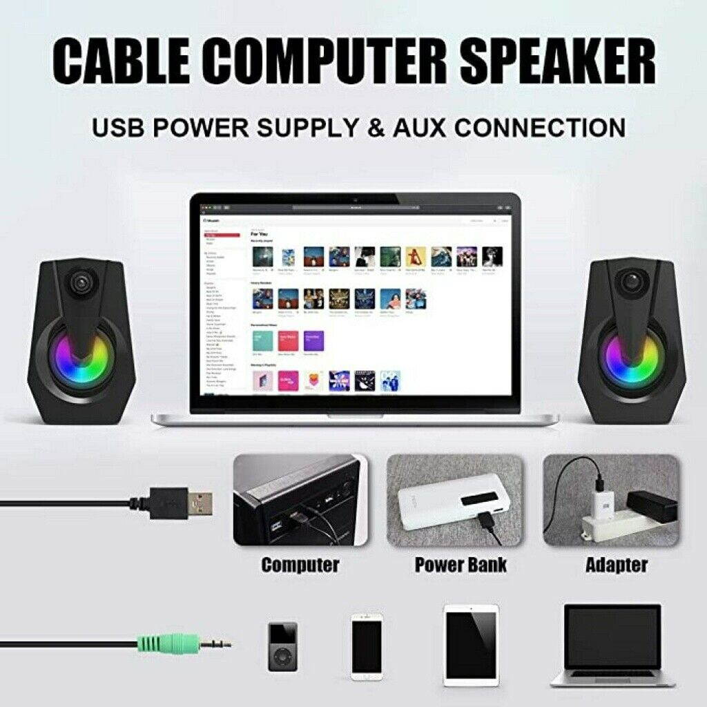 UKCOCO Computer Speakers, Stereo 2.0 USB Multimedia Speaker with Led/Volume Control Powered by USB,Gaming Speakers for PC Laptop Desktop Loudspeaker