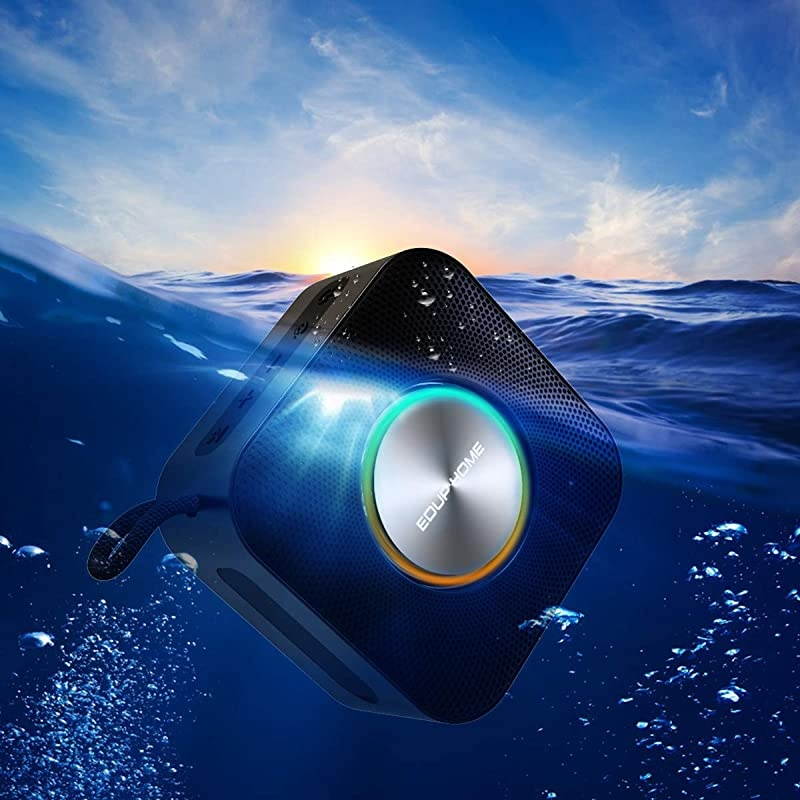 50 Bluetooth Speaker Stereo 15W with Mic Hand Free Call IPX7 Waterproof Louder Volume 12 H Playtime 80 Ft Wireless Range Speakers with Pulsating Lights for Home Party Music Black