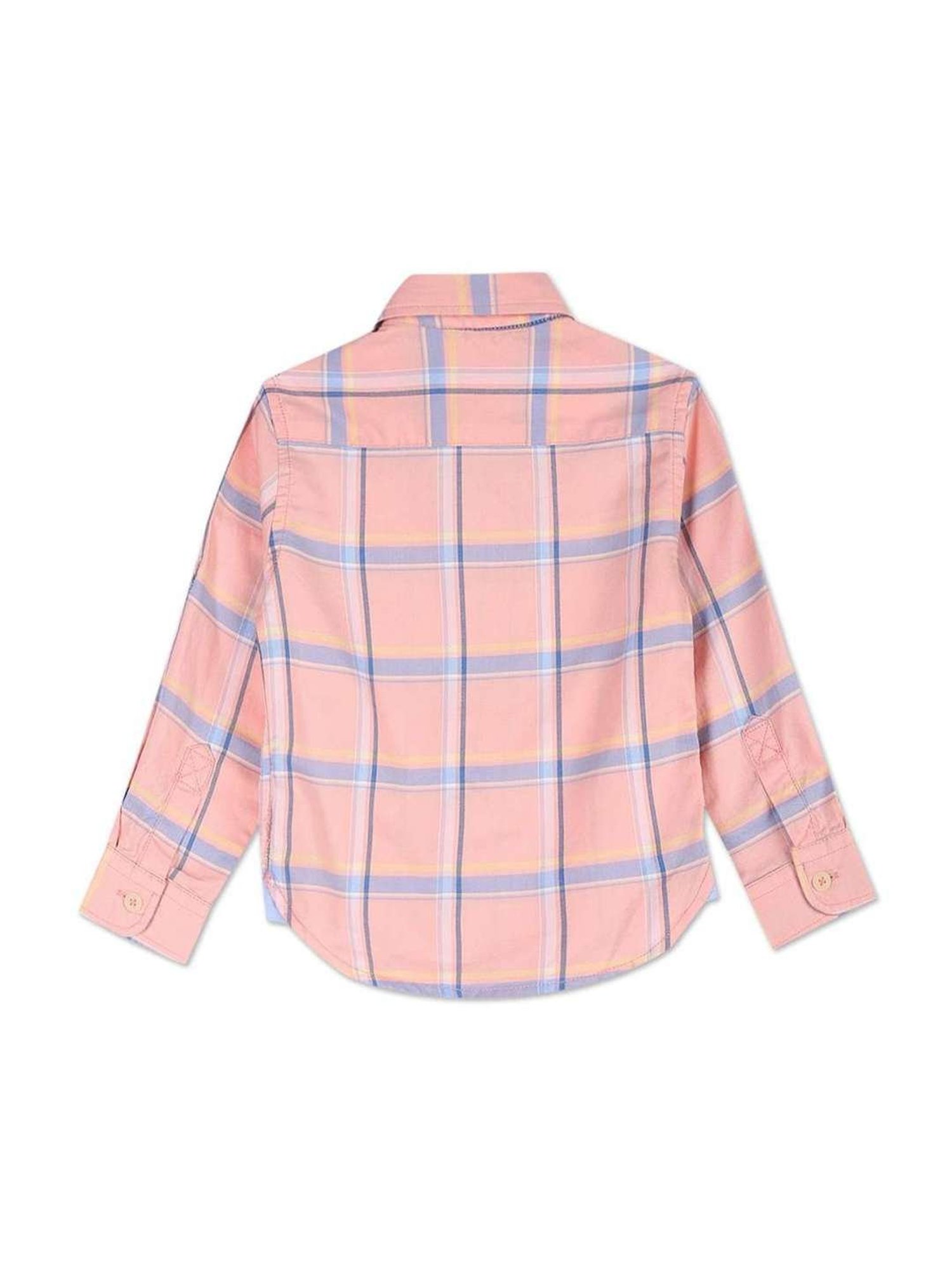 U.S. Polo Assn. Kids Pink Cotton Chequered Full Sleeves Shirt