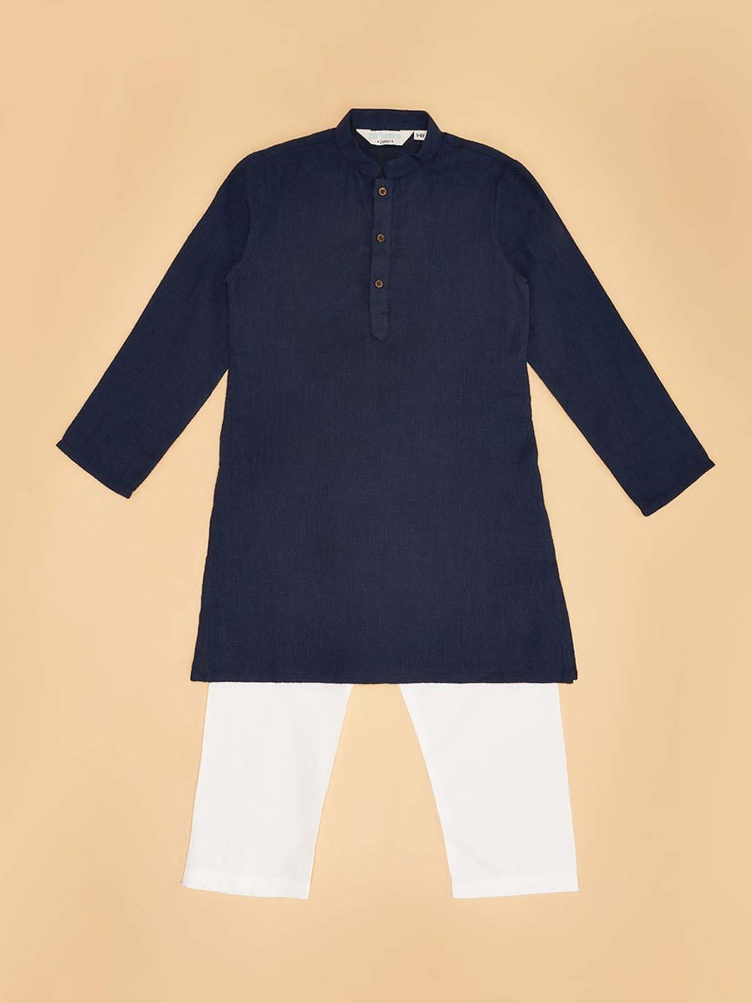 Fourfolds Boys Blue & White Solid Full Sleeves Suit Set