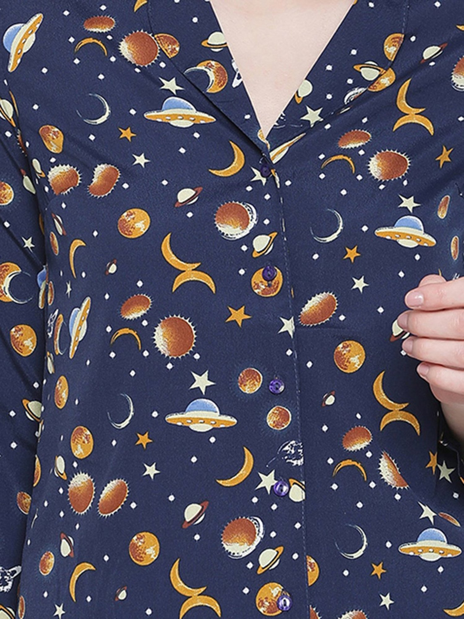 Oxolloxo Navy Printed Night Shirt