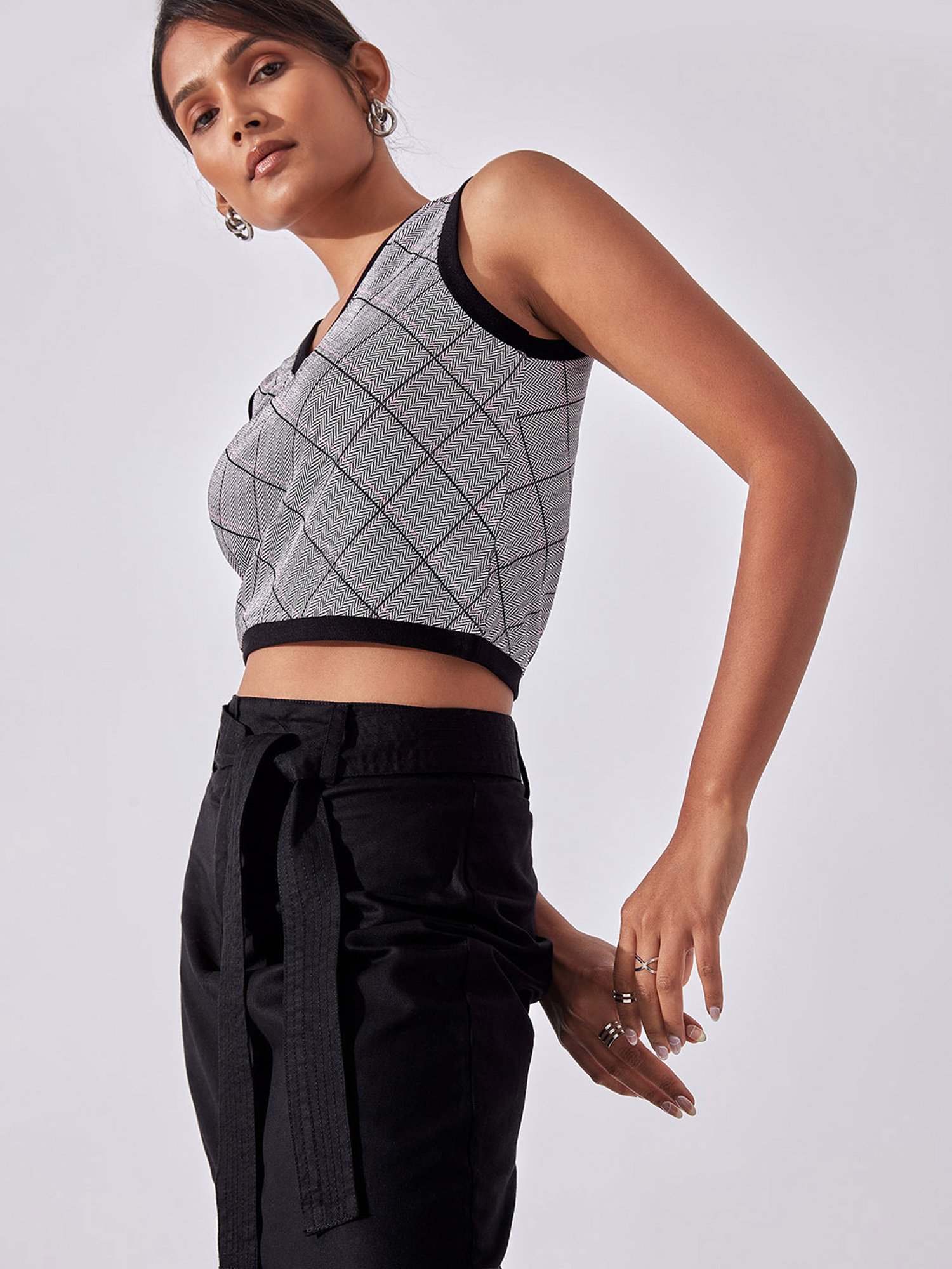 The Label Life Grey Geometric Crop Top