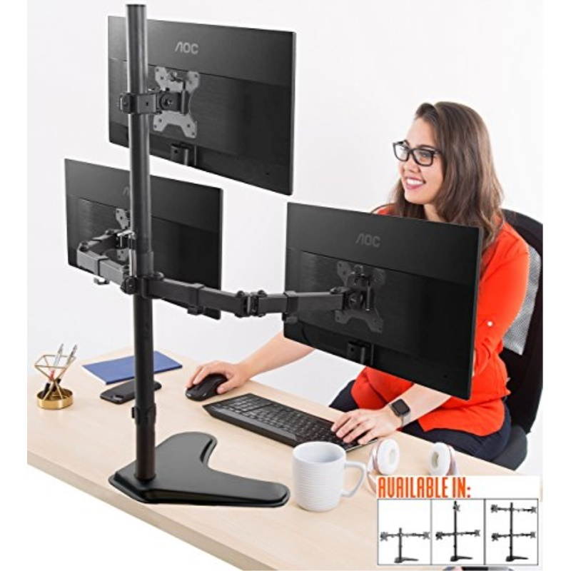 stand steady freestanding 3 monitor desk mount stand | height adjustable triple monitor stand with full articulation | vesa mount fits most lcd/led monitors 1332 inches 3 arm free standing