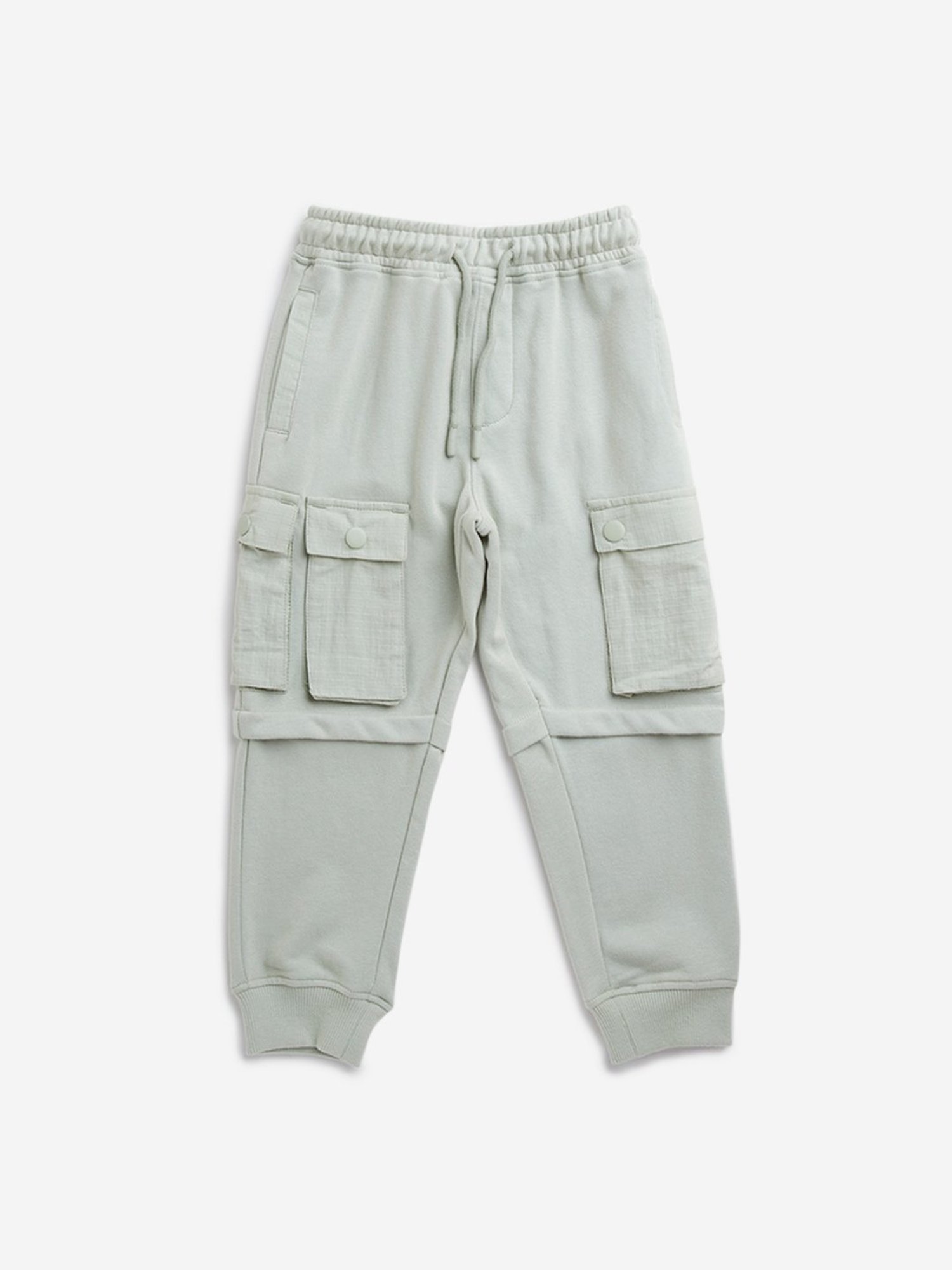 HOP Kids by Westside Dark Green Loose-Fit Mid-Rise Cotton Blend Joggers