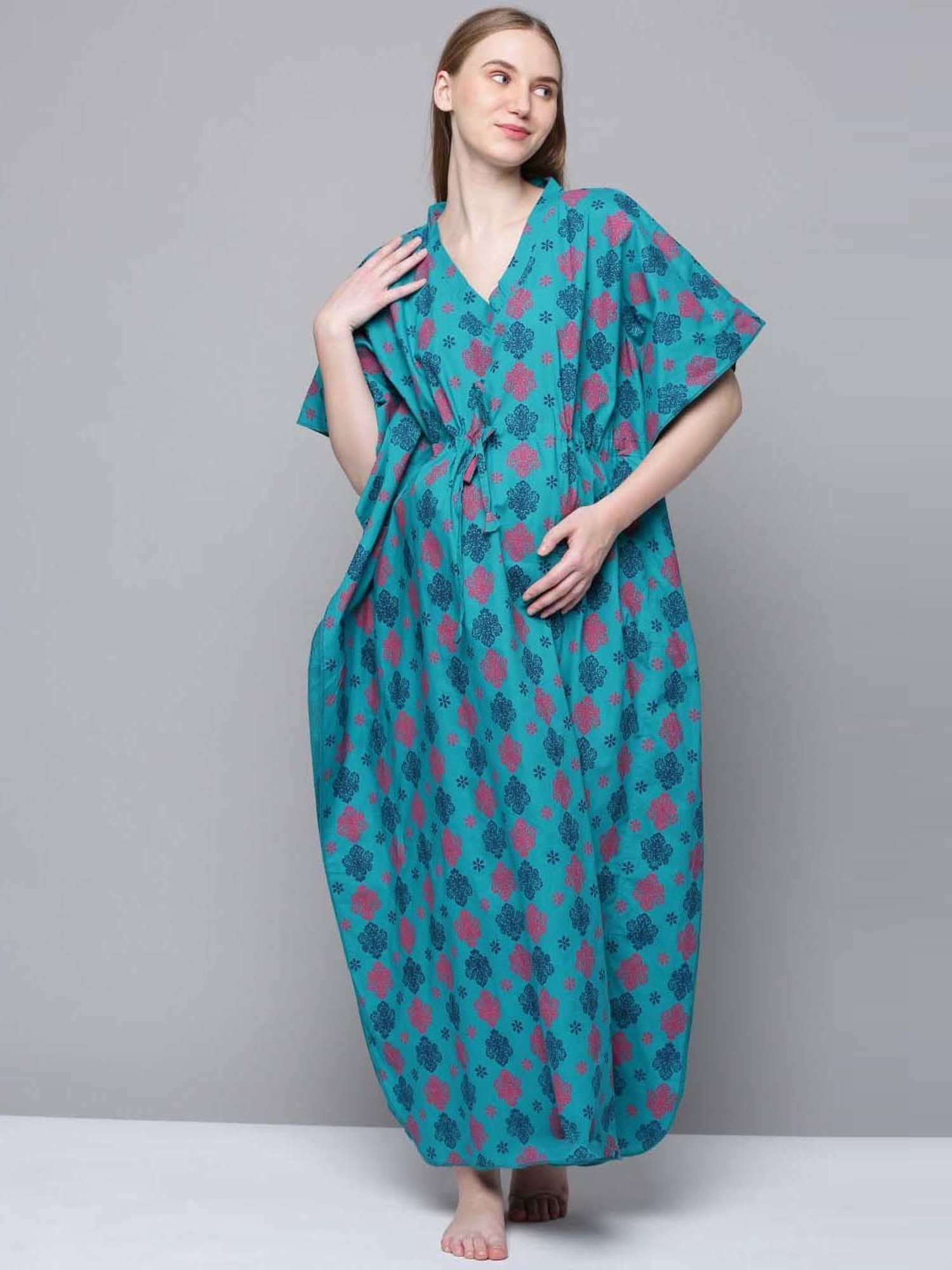 Kryptic Blue Cotton Printed Maternity Nightdress
