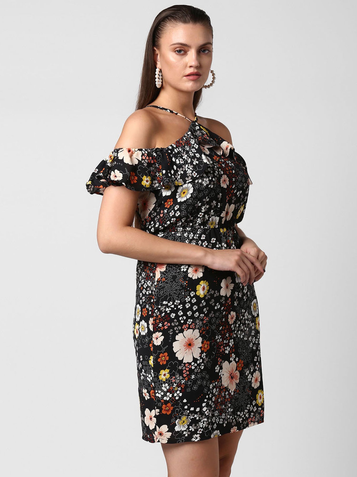 StyleStone Black Floral Print A Line Dress