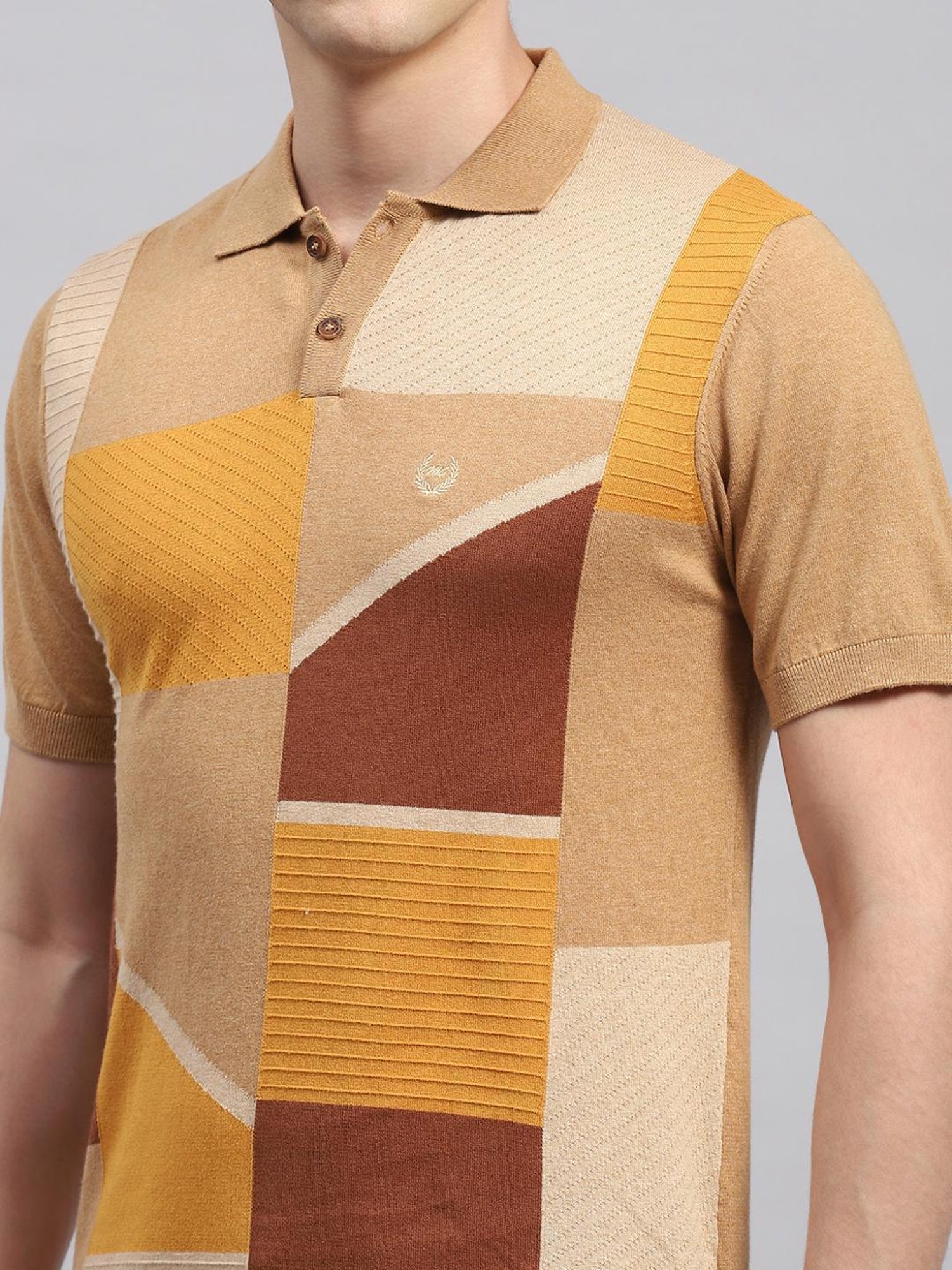 Monte Carlo Camel Cotton Regular Fit Printed Polo T-Shirt