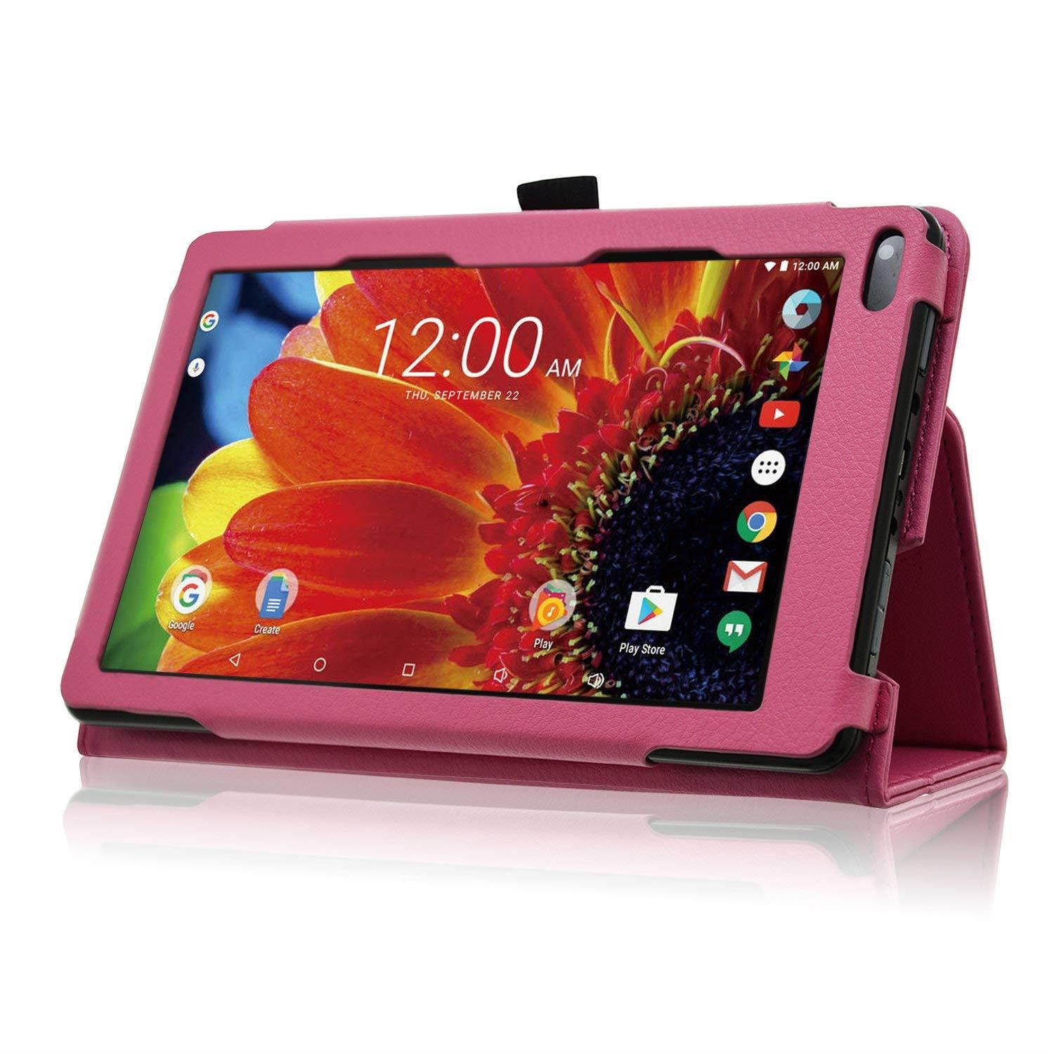 ACdream RCA Voyager 7 Case, Folio Premium PU Leather Cover Case for RCA Voyager (2016, 2017)/RCA Voyager II/RCA Voyager III RCA/RCA Voyager Pro 7" Android Tablet, Hot Pink