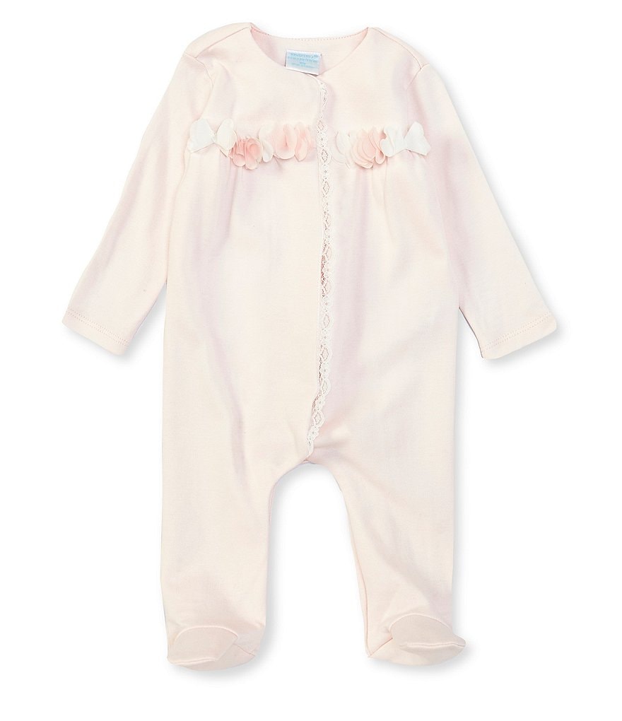 Edgehill Collection Baby Girls Newborn-9 Months Rosette Footed Coverall