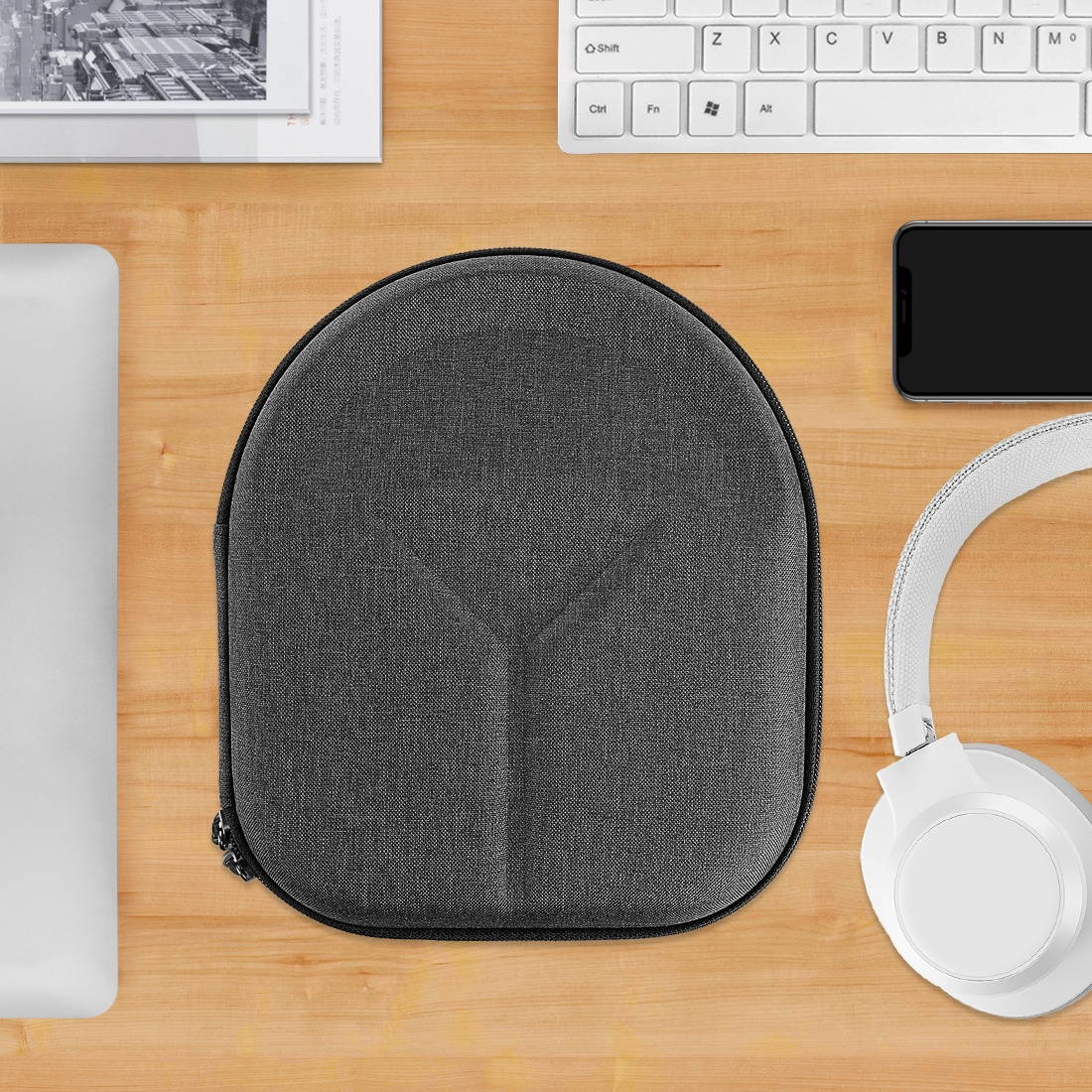 Geekria UltraShell Case Compatible with JBL TUNE 750NC, TUNE 700BT, Live 650BTNC, E65BTNC Headphones, Replacement Protective Hard Shell Travel Carrying Bag with Accessories Storage (Dark Grey)