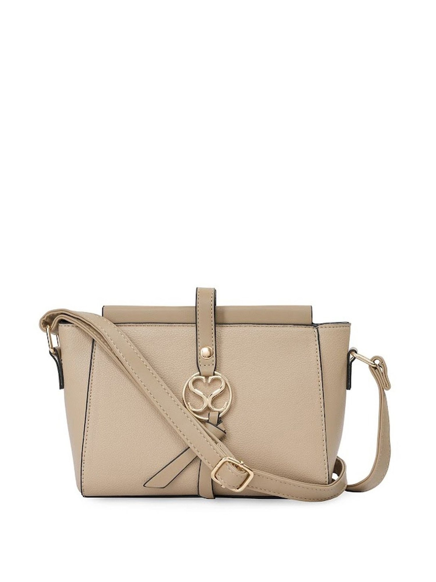 Sugarush Daliana Beige PU Solid Sling Handbag