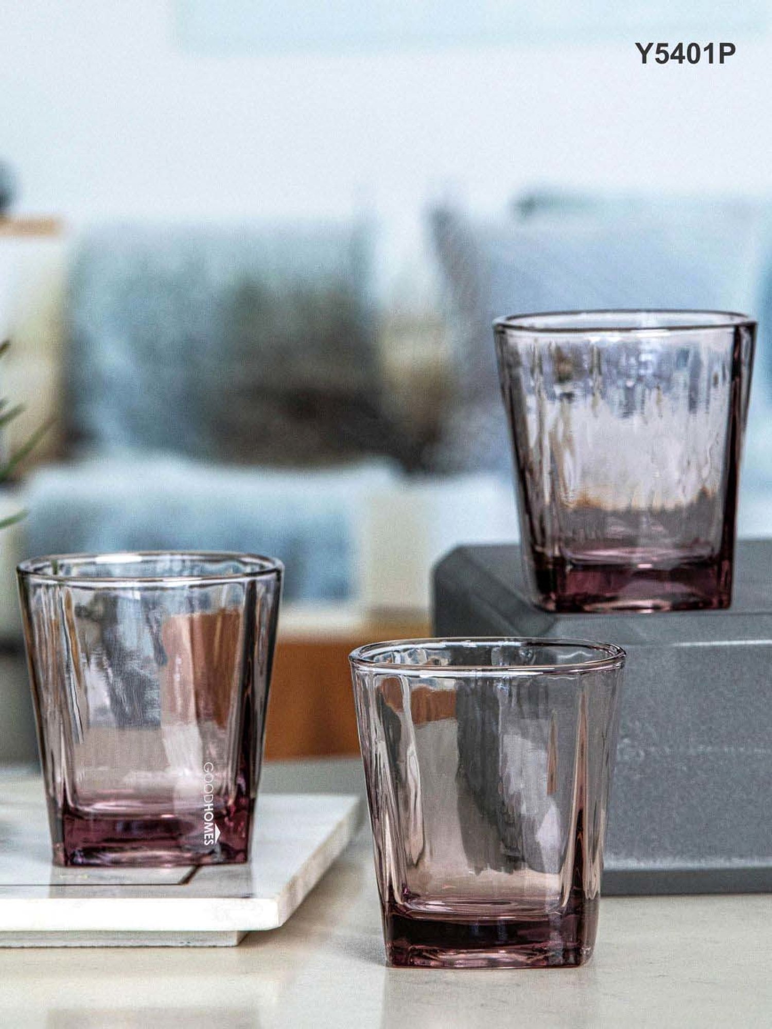 Goodhomes Transparent & Red Glass Tumbler (0.17 L) - Set of 6