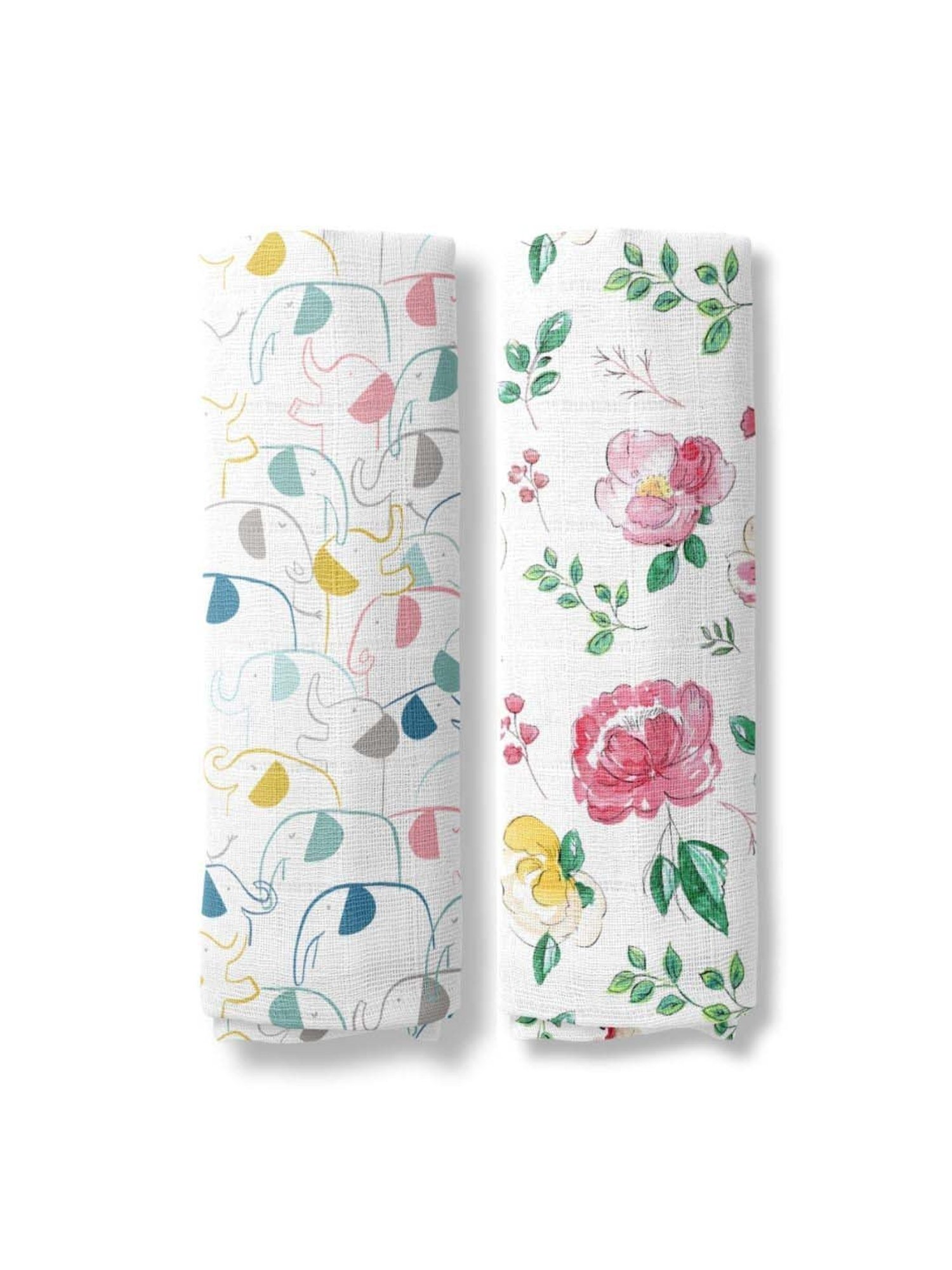 Haus & Kinder Kids White & Green Cotton Printed Swaddle (Pack of 2)