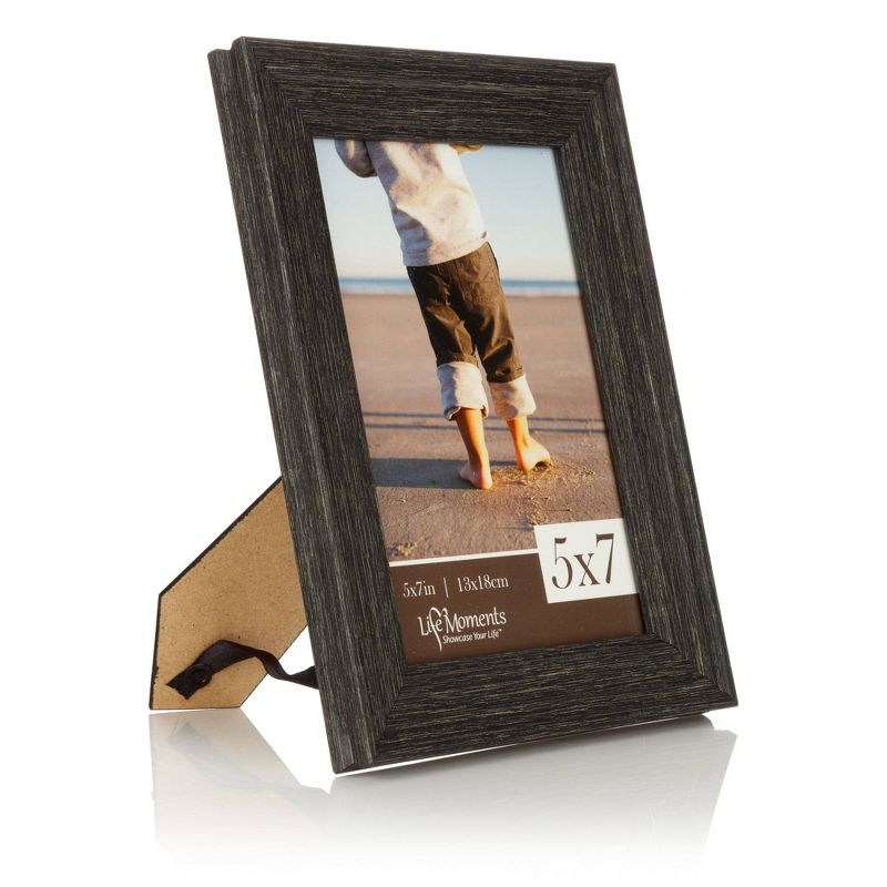 4pc (5" x 7") Rustic Woodgrain Tabletop or Wall Mount Picture Frames Distressed Black - Life Moments
