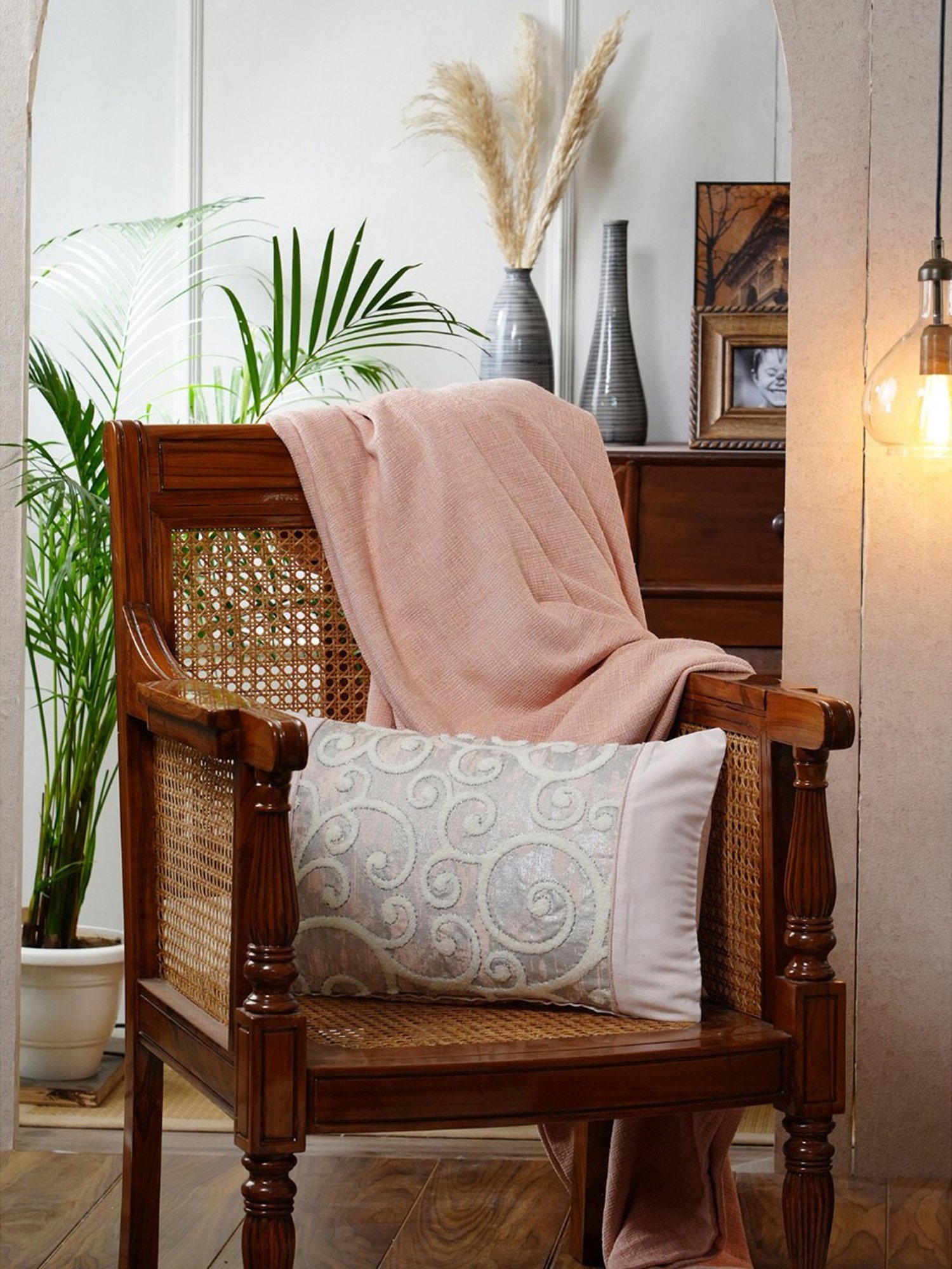 Maspar Vintage Tranquil Essence Folio Fiction Embroidery Peach Viscose Medium Cushion Cover