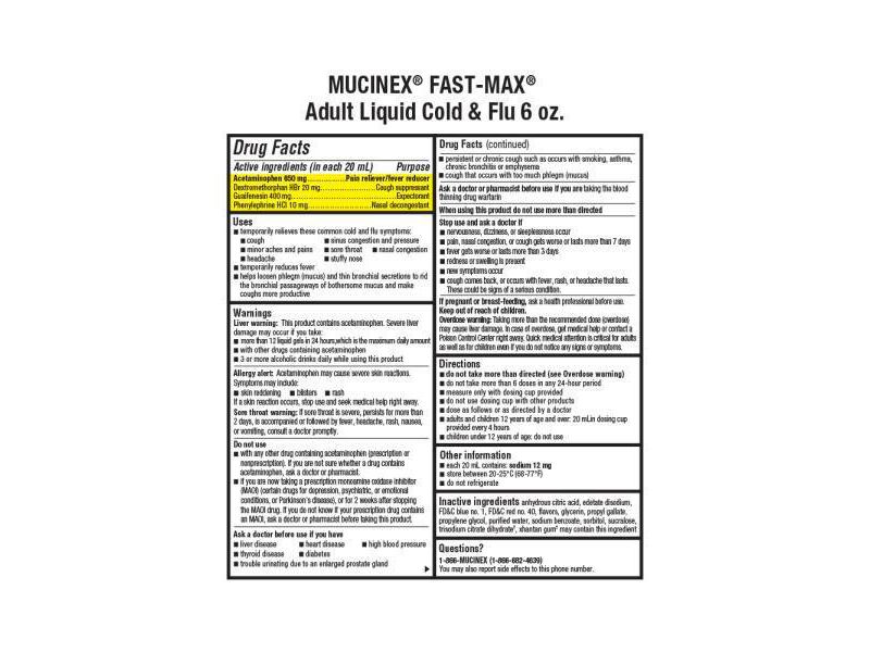 Mucinex Fast-Max Cold & Flu Relief Liquid - Acetaminophen - 6 fl oz