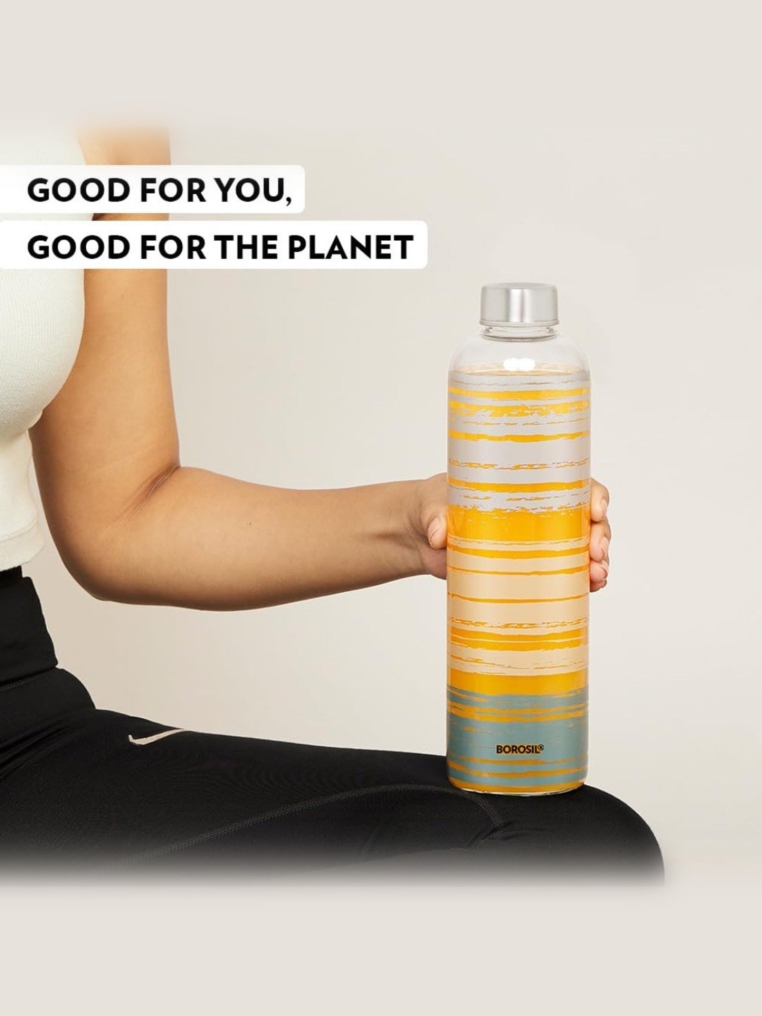 Borosil Water Bottle with Fridge Safe & Leakproof Set of 2 (Transparent, 1000 ml)