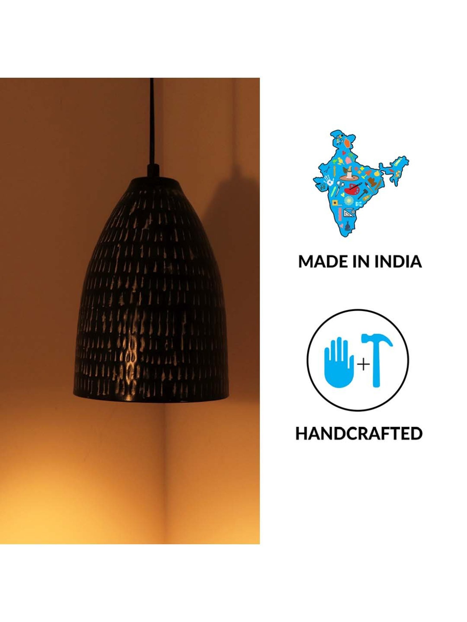 ExclusiveLane 'Divine Ebony' Black & Silver Iron Hand-Etched Pendant Lamp - Set of 1