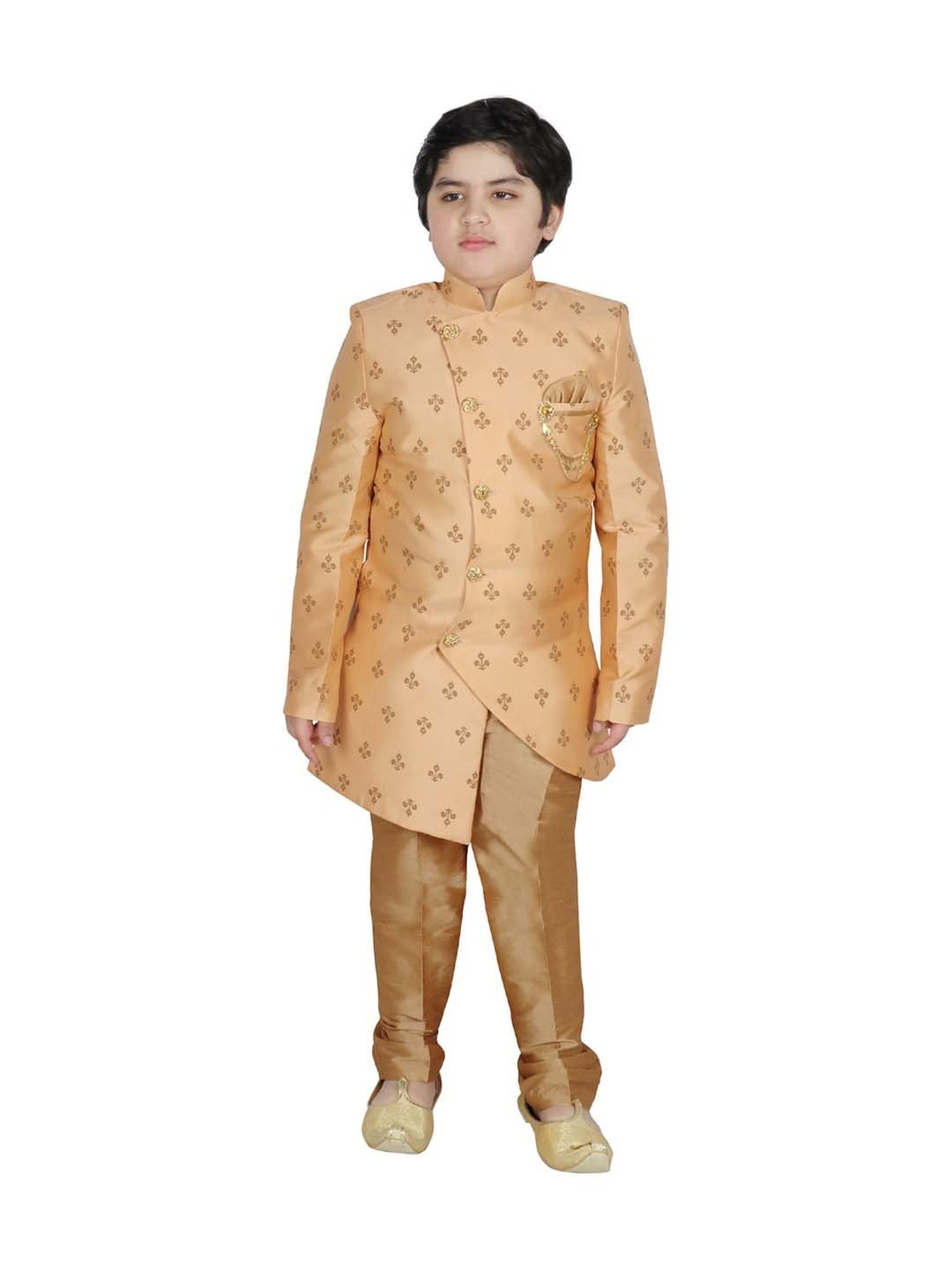 VASTRAMAY Boys Turquoise Floral Full Sleeves Indowestern