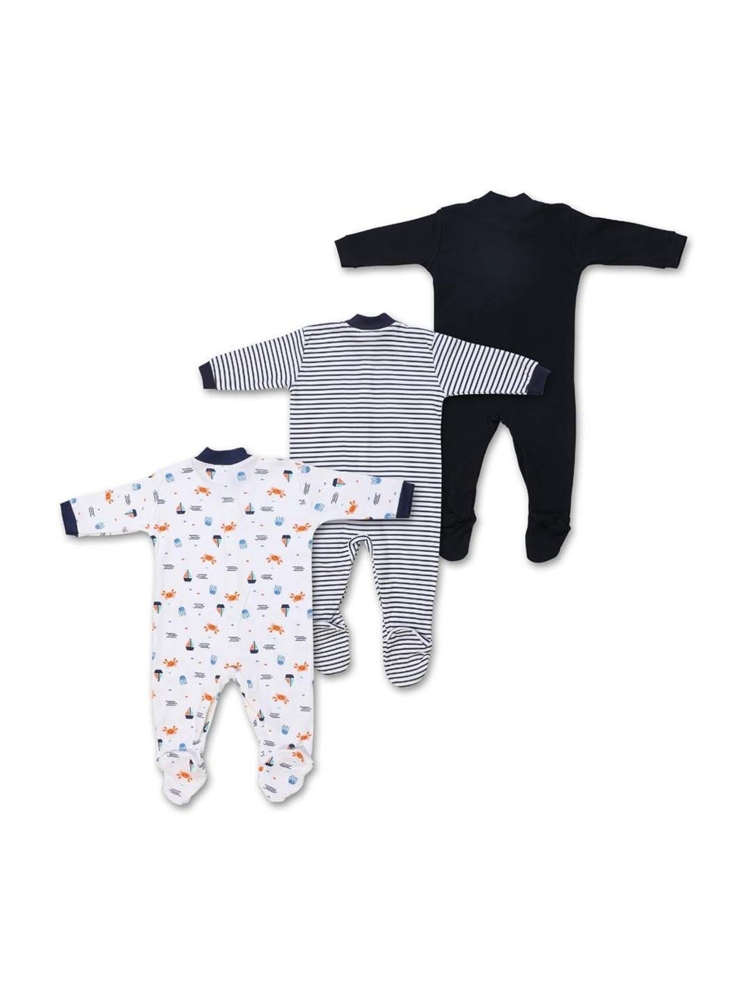 poplins Kids Multicolor Cotton Printed Full Sleeves Rompers (Pack of 3)