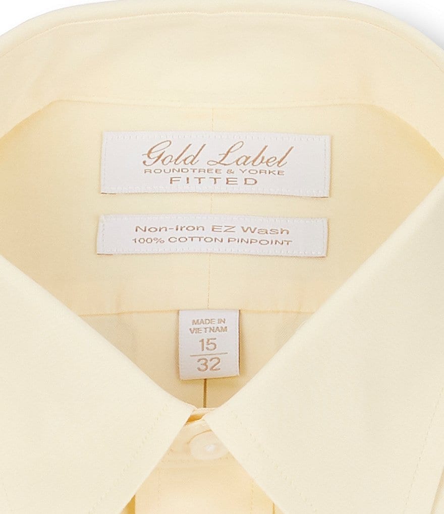 Gold Label Roundtree & Yorke Non-Iron Fitted Point-Collar Solid Dress Shirt