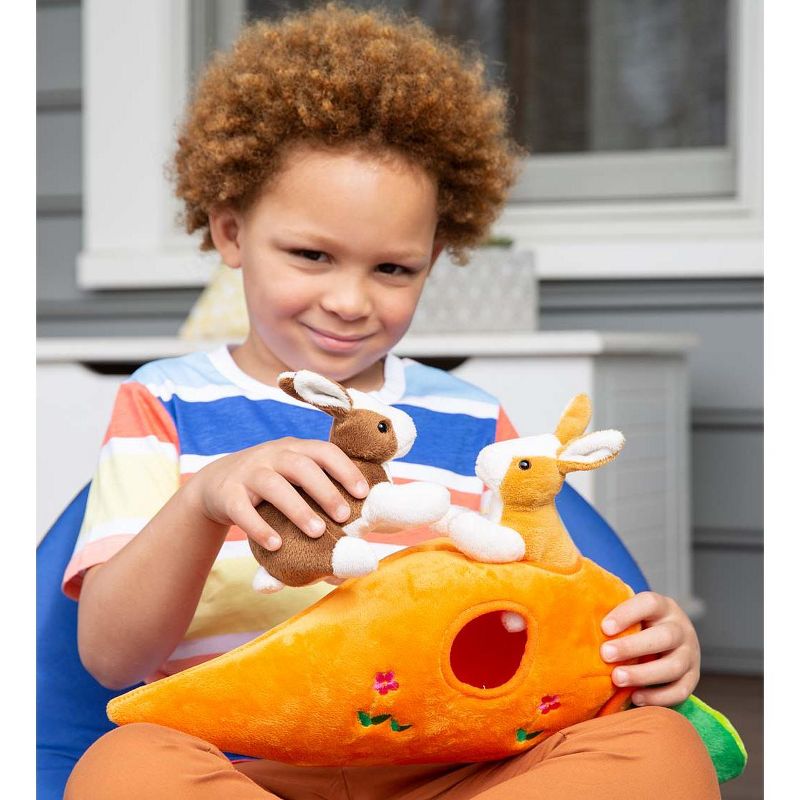 HearthSong Plush Bunny Portable Play Set with Carrot Home and Two Bunnies