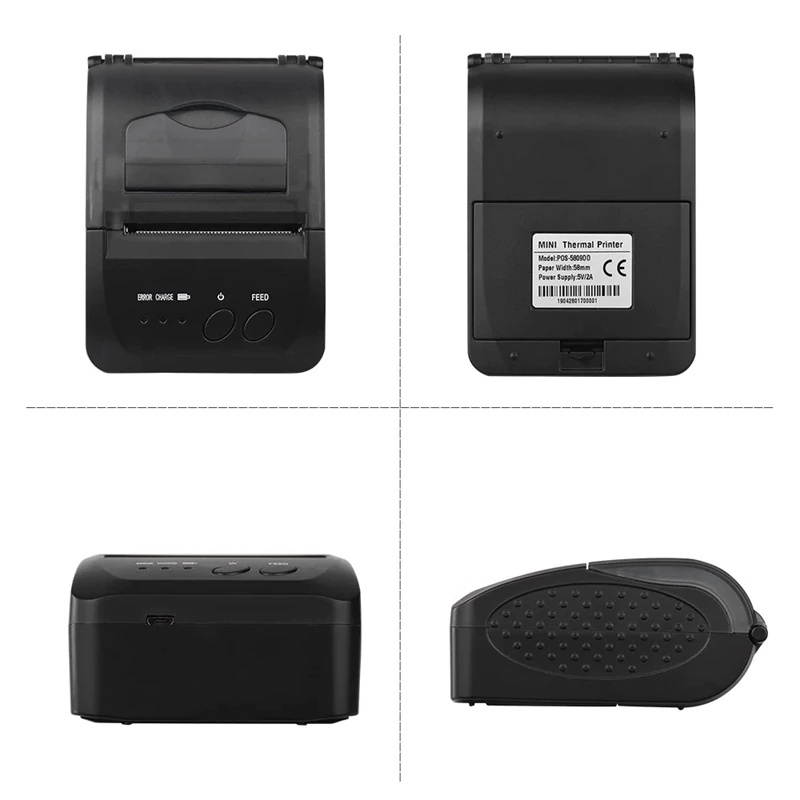 5809DD Portable Mini Direct Thermal Printer Wireless Thermal POS Receipt Printer USB/BT Mobile Printer EU Plug