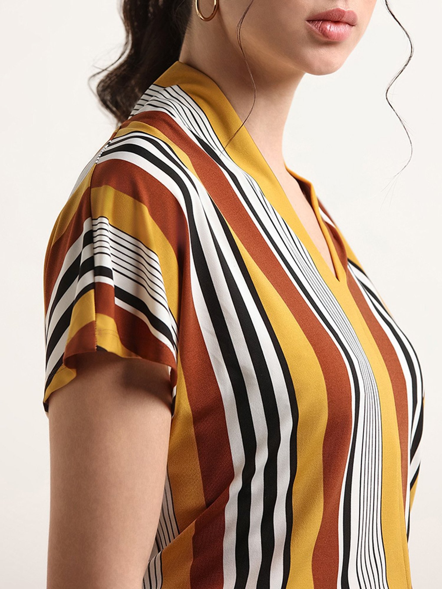 Wardrobe by Westside Multicolour V-Neck Striped Top