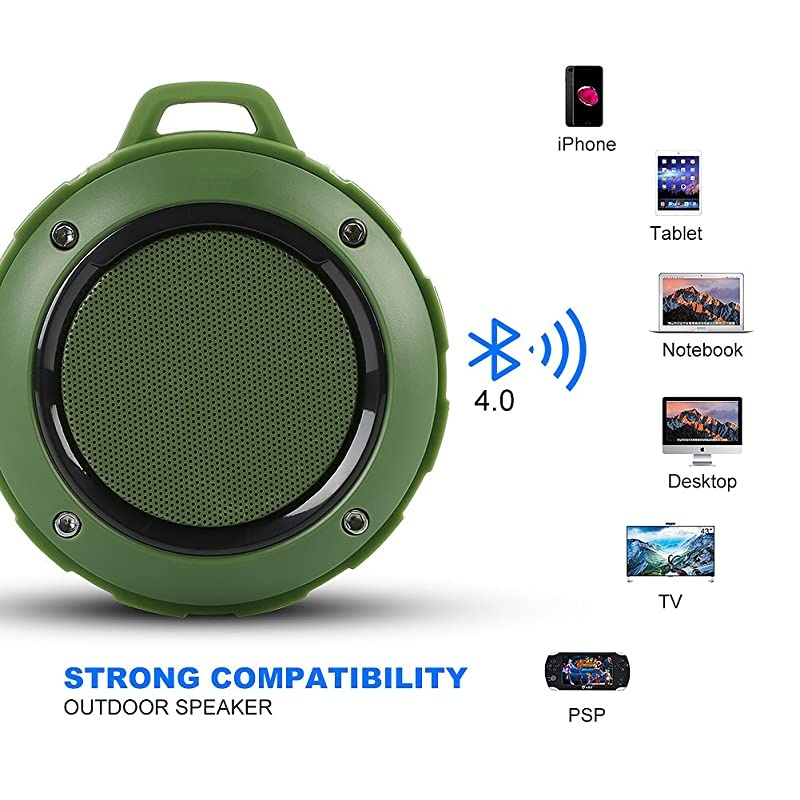 Outdoor Waterproof Bluetooth Speaker Wireless Portable Mini Travel Speaker with Subwoofer Enhanced Bass Built in Mic for Sports Pool Beach Hiking Camping Green