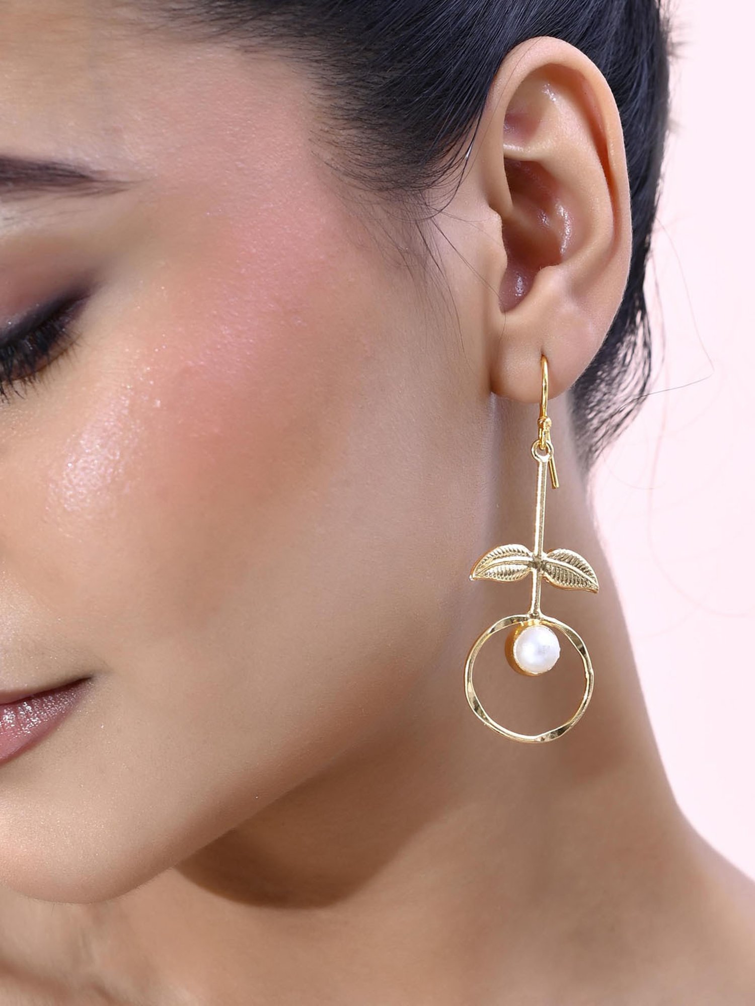 VOJ Gold Plated White Stone Studded Circular Drop Earrings for Women