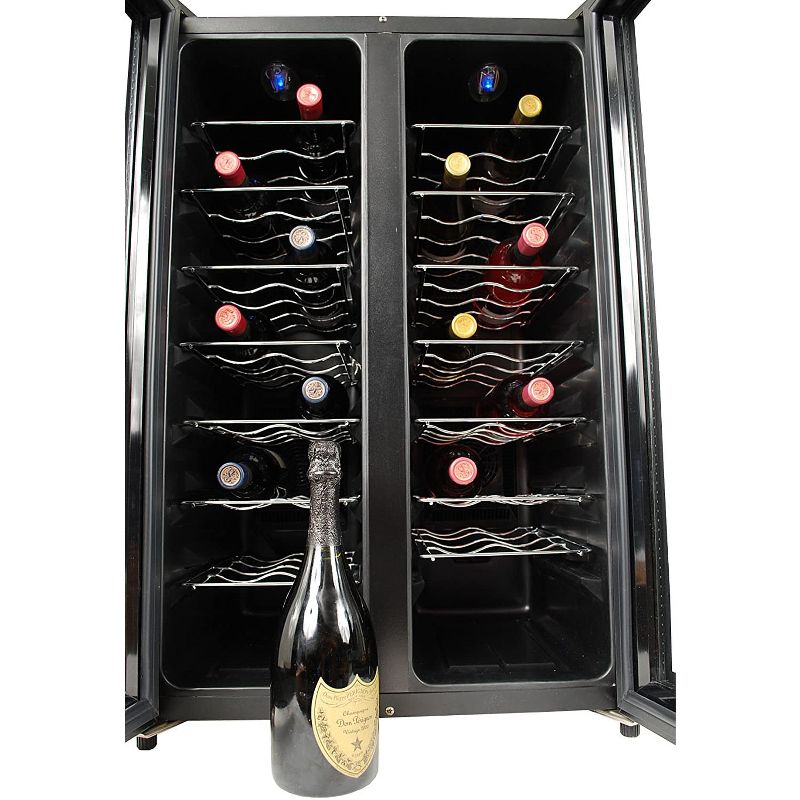 New Air 32 Bottle Dual Zone Quiet Freestanding Thermoelectric Refrigerator Wine Cooler Display Case w/ Digital Controls and Interior LED Light, Black