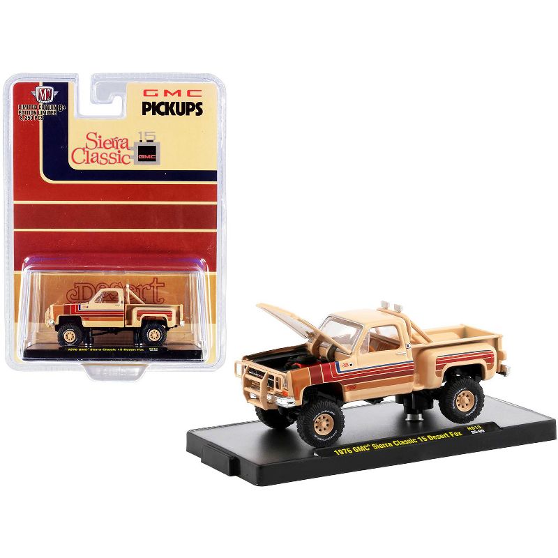 1976 GMC Sierra Classic 15 Pickup Truck "Desert Fox" Buckskin Tan w/Stripes Ltd Ed 8250pcs 1/64 Diecast Model Car by M2 Machines